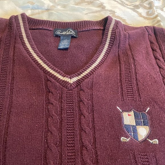 Men's Arnold Palmer Maroon V-neck Sweater - Picture 4 of 9